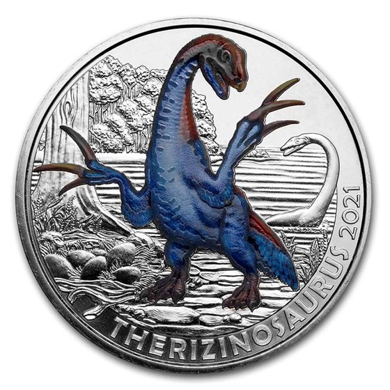 2021 Austria Cupro-Nickel €3 Color Supersaurs (Therizinosaurus)
