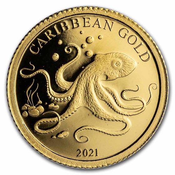 2021 Barbados 1/2 gram Gold Caribbean Octopus BU 2021 Barbados 1/2 gram Gold Caribbean Octopus BU