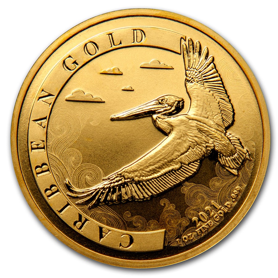 2021 Barbados 1 oz Gold Caribbean Pelican BU