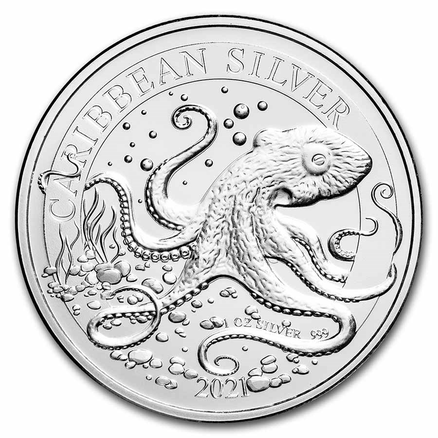 2021 Barbados 1 oz Silver Caribbean Octopus BU