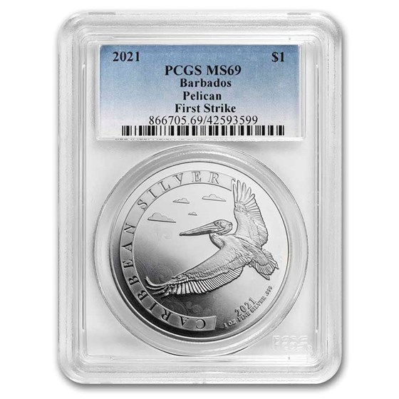 2021 Barbados 1 oz Silver Caribbean Pelican MS-69 PCGS (FS) 2021 Barbados 1 oz Silver Caribbean Pelican MS-69 PCGS (FS)