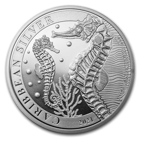 2021 Barbados 1 oz Silver Caribbean Seahorse BU 2021 Barbados 1 oz Silver Caribbean Seahorse BU