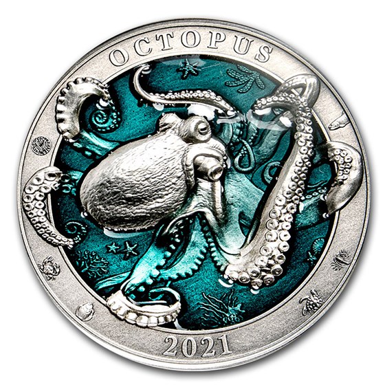 2021 Barbados 3 oz Silver Antique Underwater World (Octopus) 2021 Barbados 3 oz Silver Antique Underwater World (Octopus)