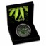 2021 Benin 1 oz Silver High Relief Cannabis Sativa Black-Dmg Box