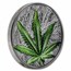 2021 Benin 1 oz Silver High Relief Cannabis Sativa Black-Dmg Box