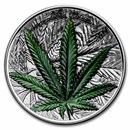 2021 Benin 1 oz Silver High Relief Cannabis Sativa Black Proof