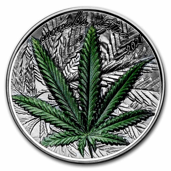 2021 Benin 1 oz Silver High Relief Cannabis Sativa Black Proof