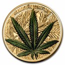 2021 Benin 1 oz Silver High Relief Cannabis Sativa Gilded Proof