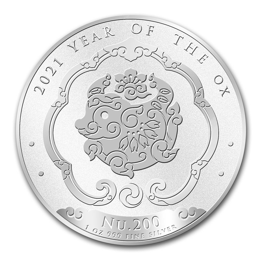 2021 Bhutan 1 oz Silver Lunar Ox BU