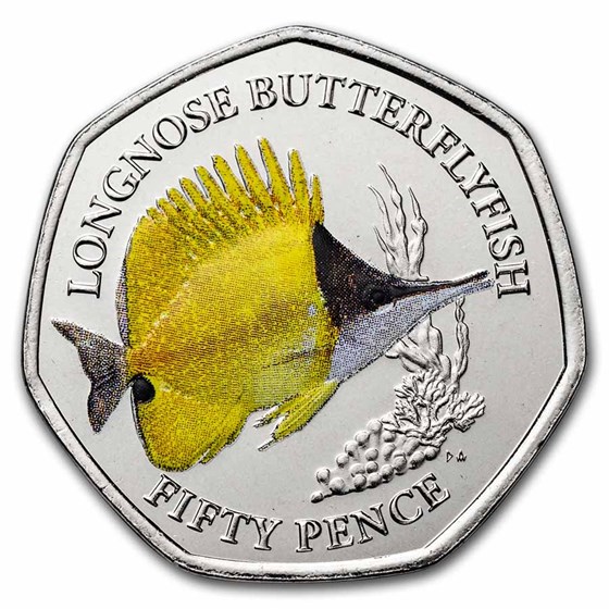 2021 BIOT Cupro-Nickel 50 Pence Sea Creatures: Butterflyfish 2021 BIOT Cupro-Nickel 50 Pence Sea Creatures: Butterflyfish