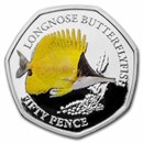 2021 BIOT Silver Proof 50 Pence Sea Creatures: Butterflyfish