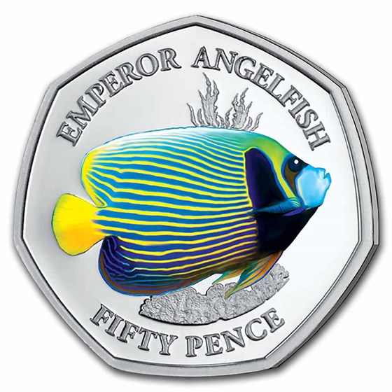 2021 BIOT Silver Proof 50p Sea Creatures: Angelfish