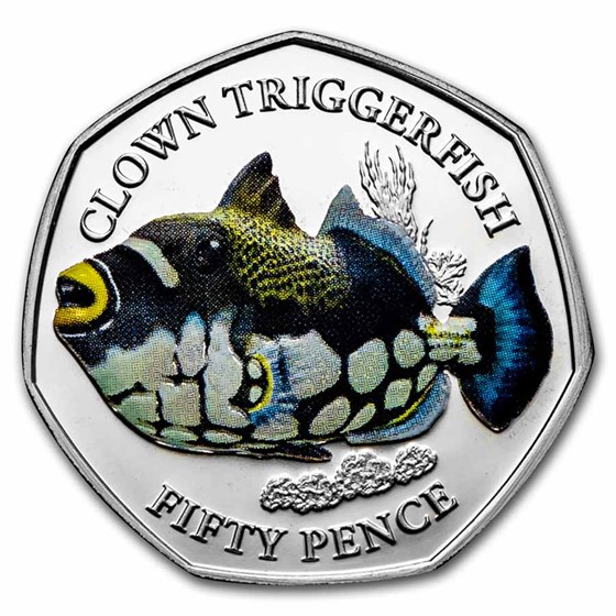 2021 BIOT Silver Proof 50p Sea Creatures: Clown Triggerfish 2021 BIOT Silver Proof 50p Sea Creatures: Clown Triggerfish