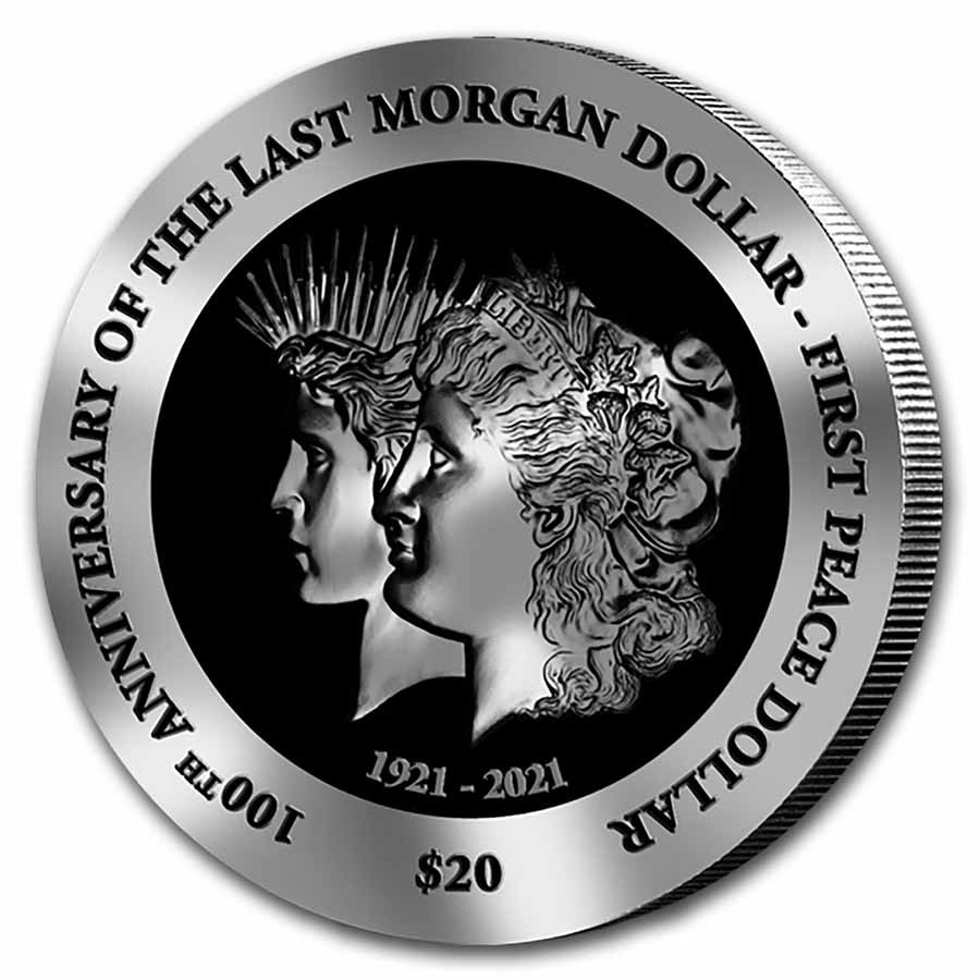 2021 BVI 2 oz Silver w/ Pearl Black Finish Morgan-Peace Dollar