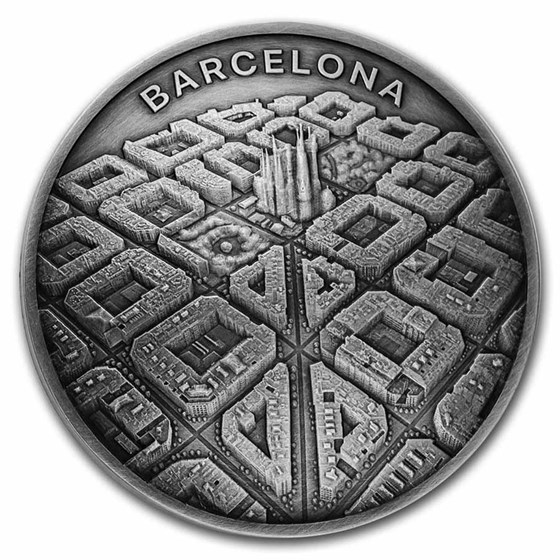 2021 Cameroon 2 oz Silver Barcelona from Drone's Eye View 2021 Cameroon 2 oz Silver Barcelona from Drone's Eye View