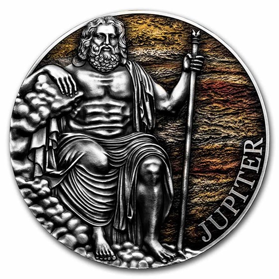 2021 Cameroon 3 oz Antique Silver Planets and Gods; Jupiter