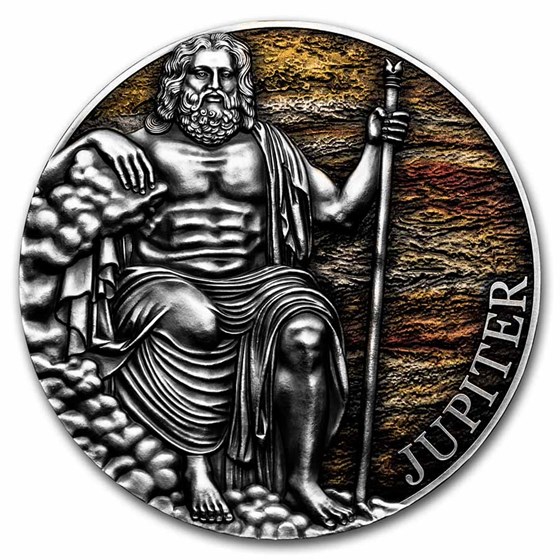 2021 Cameroon 3 oz Antique Silver Planets and Gods; Jupiter 2021 Cameroon 3 oz Antique Silver Planets and Gods; Jupiter
