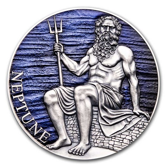 2021 Cameroon 3 oz Antique Silver Planets and Gods; Neptune 2021 Cameroon 3 oz Antique Silver Planets and Gods; Neptune
