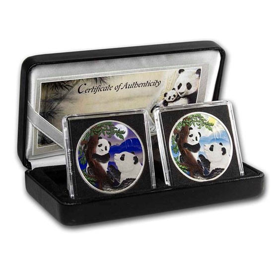 2021 China 2-Coin 30 gram Silver Colorized Panda Day/Night Set 2021 China 2-Coin 30 gram Silver Colorized Panda Day/Night Set