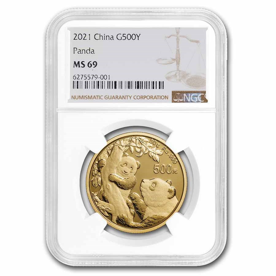 2021 China 30 gram Gold Panda MS-69 NGC