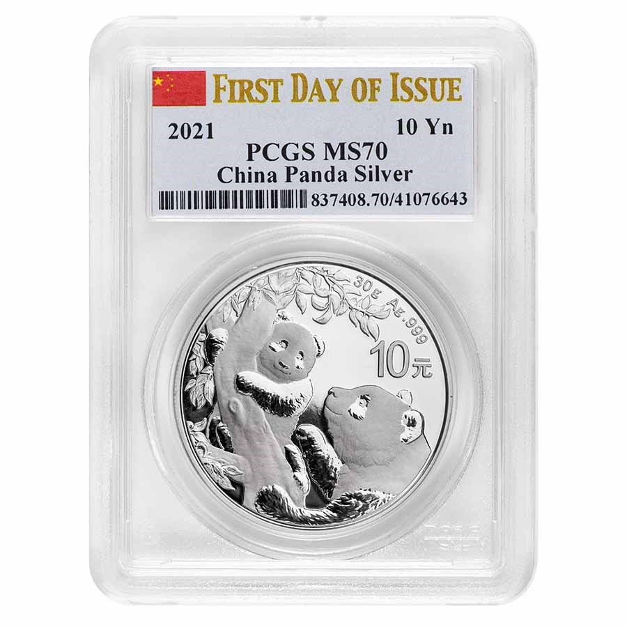 2021 China 30 gram Silver Panda MS-70 PCGS (FDI, Flag Label)