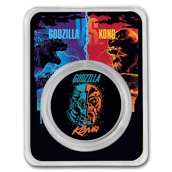 2021 Colorized 1 oz Silver Godzilla Vs. Kong Face-Off (w/ TEP) 2021 Colorized 1 oz Silver Godzilla Vs. Kong Face-Off (w/ TEP)