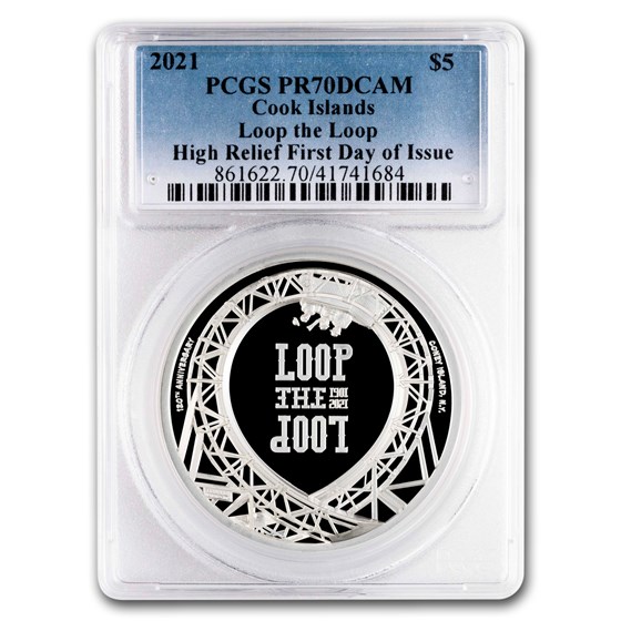2021 Cook Islands 1 oz Silver Loop The Loop PR-70 PCGS (FDI) 2021 Cook Islands 1 oz Silver Loop The Loop PR-70 PCGS (FDI)