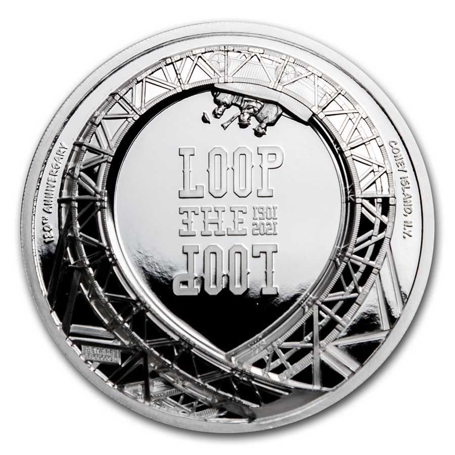 2021 Cook Islands 1 oz Silver Loop The Loop Roller Coaster