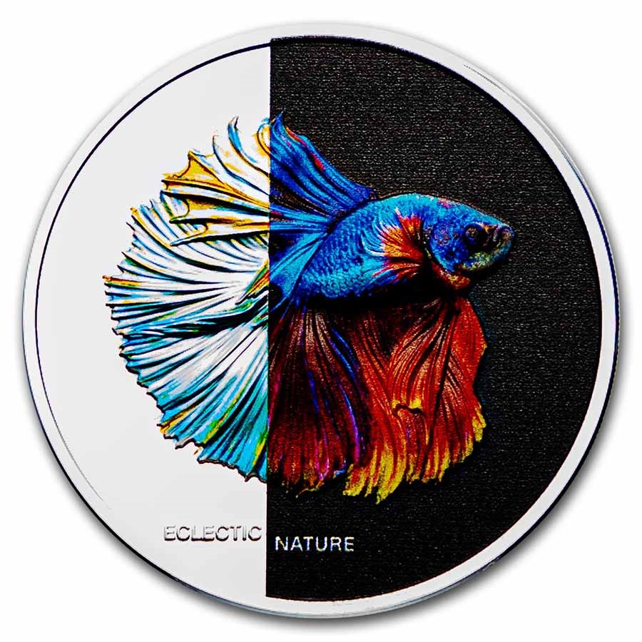 2021 Cook Islands 1 oz Silver UHR Eclectic Nature: Fighting Fish