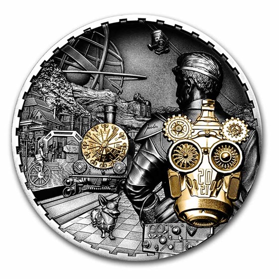 2021 Cook Islands 3 oz Silver Antique Steampunk: Jet Pack 2021 Cook Islands 3 oz Silver Antique Steampunk: Jet Pack