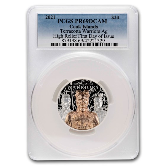 2021 Cook Islands 3 oz Silver Terracotta Warriors PR-69 PCGS 2021 Cook Islands 3 oz Silver Terracotta Warriors PR-69 PCGS