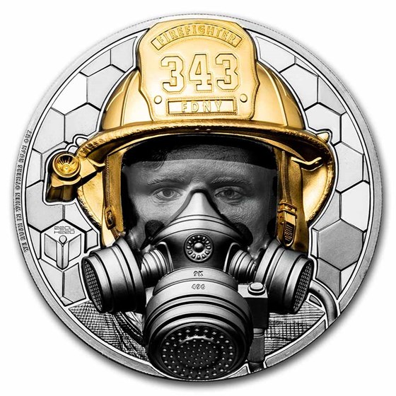 2021 Cook Islands 5 oz Gold Real Heroes: Firefighter Black Proof 2021 Cook Islands 5 oz Gold Real Heroes: Firefighter Black Proof