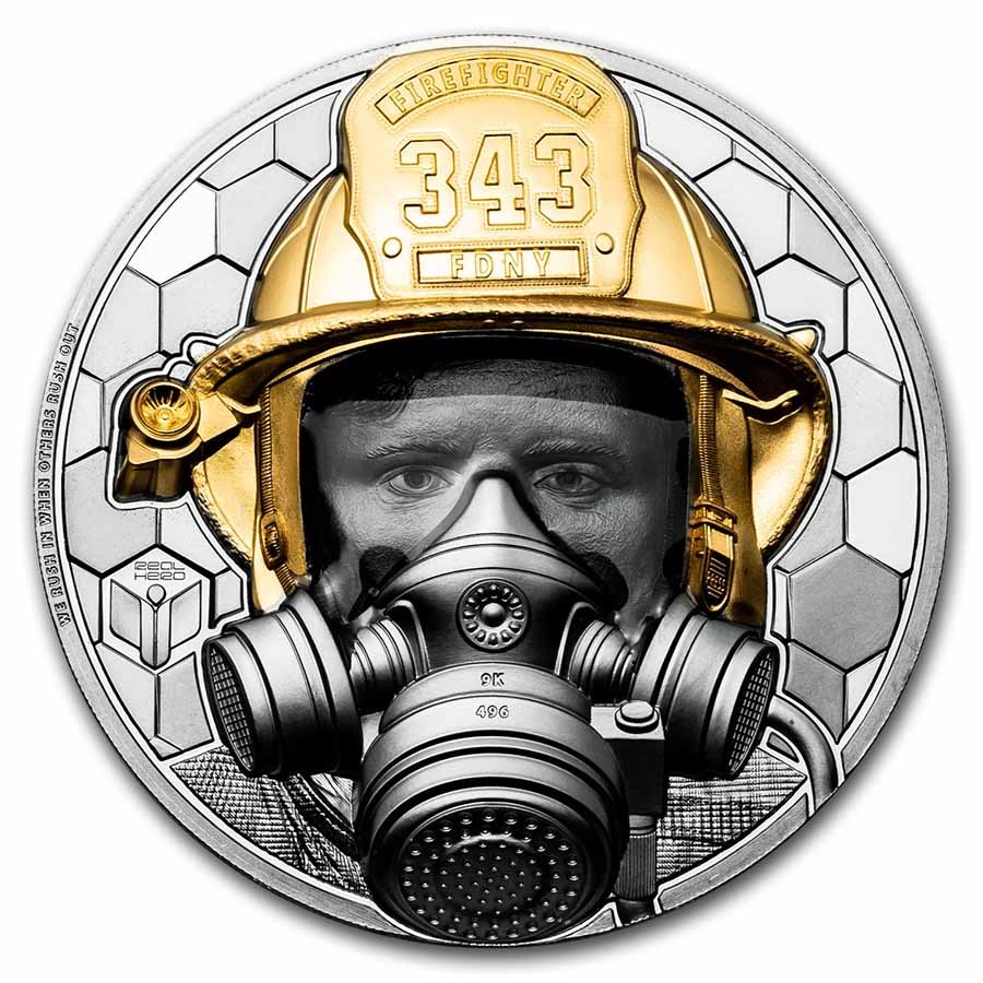 2021 Cook Islands 5 oz Gold Real Heroes: Firefighter Black Proof