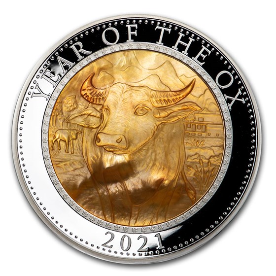 2021 Cook Islands 5 oz Silver Mother of Pearl Year of the Ox 2021 Cook Islands 5 oz Silver Mother of Pearl Year of the Ox