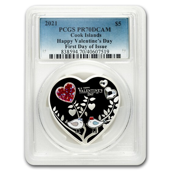 2021 Cook Islands Silver Happy Valentine's Day Heart PR-70 PCGS