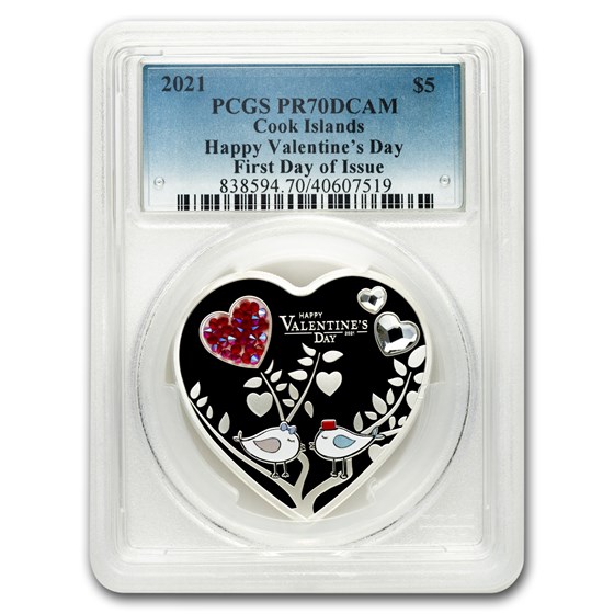 2021 Cook Islands Silver Happy Valentine's Day Heart PR-70 PCGS 2021 Cook Islands Silver Happy Valentine's Day Heart PR-70 PCGS