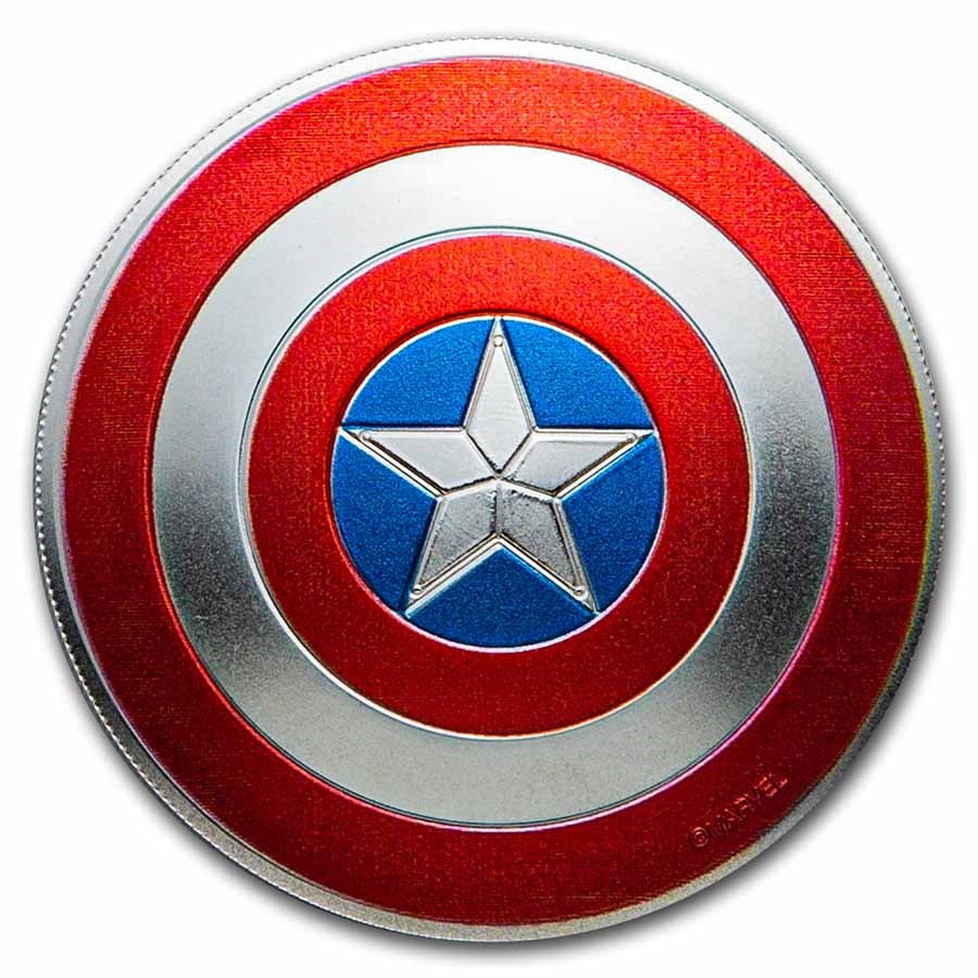 2021 Fiji 1 oz Proof Silver Domed "Captain America" Shield