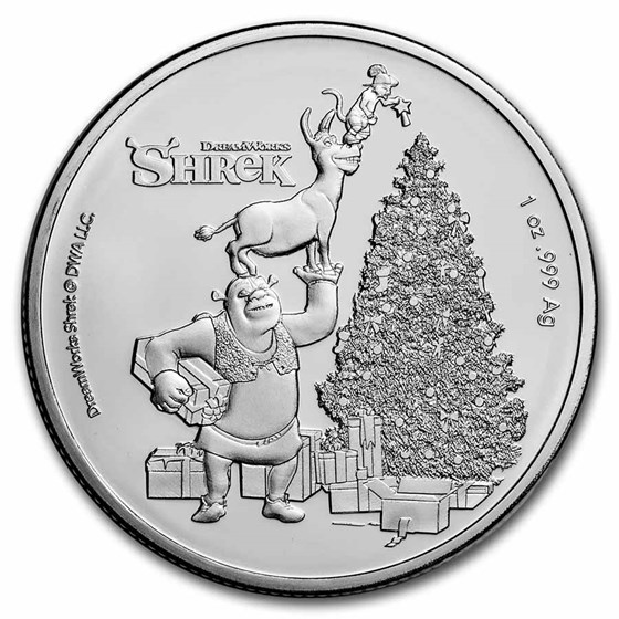 2021 Fiji 1 oz Silver Shrek Christmas BU Coin