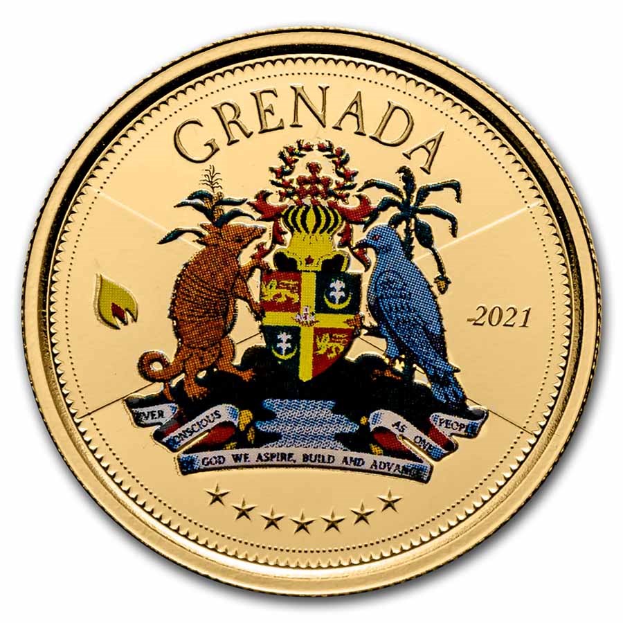 2021 Grenada 1 oz Gold Coat of Arms (Colorized)