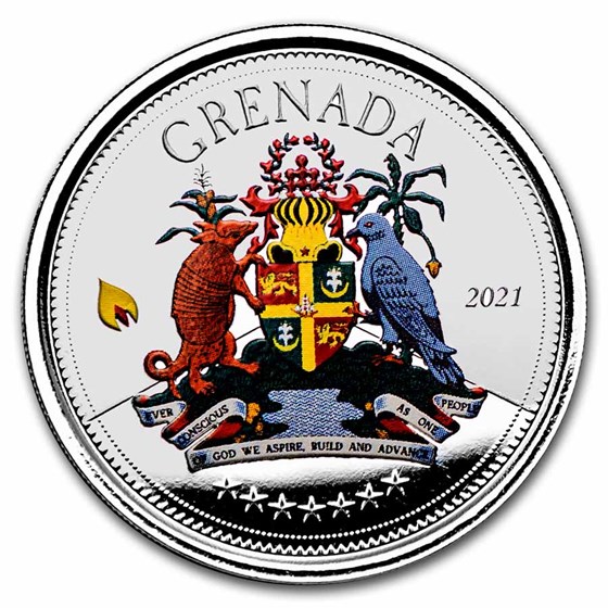 2021 Grenada 1 oz Silver Coat of Arms Proof (Colorized)