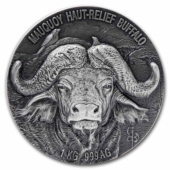 2021 Ivory Coast 1 kilo Silver Mauquoy Haut Relief Water Buffalo 2021 Ivory Coast 1 kilo Silver Mauquoy Haut Relief Water Buffalo