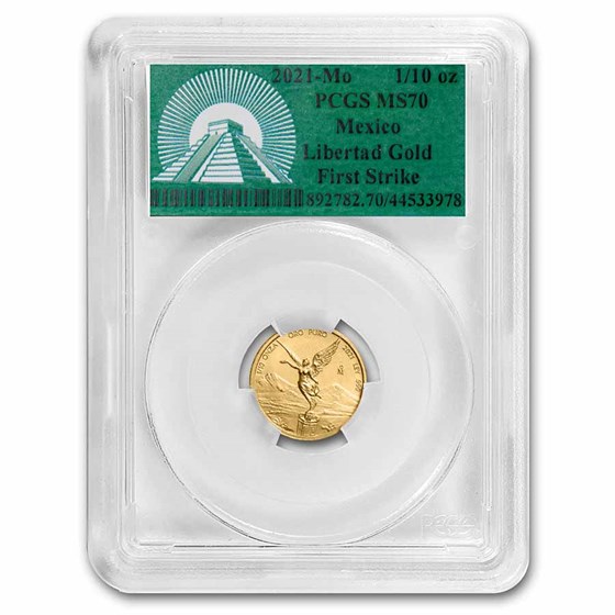 2021 Mexico 1/10 oz Gold Libertad MS-70 PCGS (FS, Green Label) 2021 Mexico 1/10 oz Gold Libertad MS-70 PCGS (FS, Green Label)