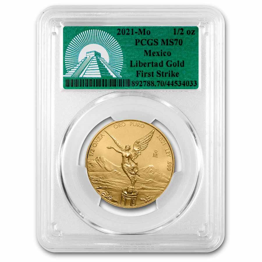 2021 Mexico 1/2 oz Gold Libertad MS-70 PCGS (FS, Green Label)