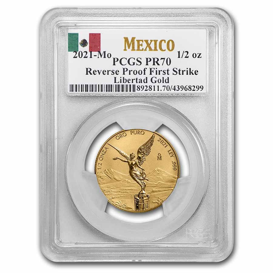 2021 Mexico 1/2 oz Rev Prf Gold Libertad PR-70 PCGS First Strike