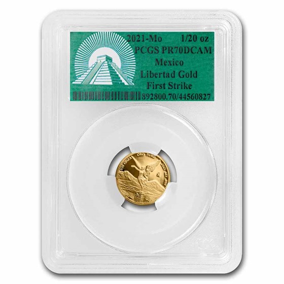 2021 Mexico 1/20 oz Pf Gold Libertad PR-70 PCGS (FS, Green Label) 2021 Mexico 1/20 oz Pf Gold Libertad PR-70 PCGS (FS, Green Label)