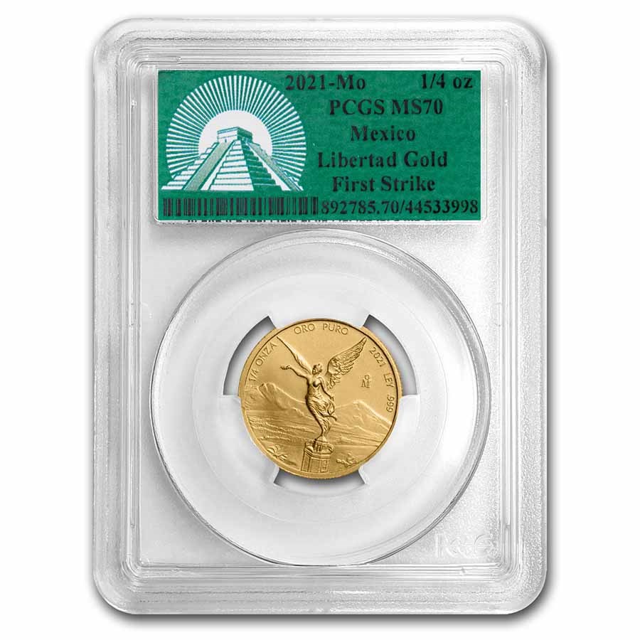 2021 Mexico 1/4 oz Gold Libertad MS-70 PCGS (FS, Green Label)