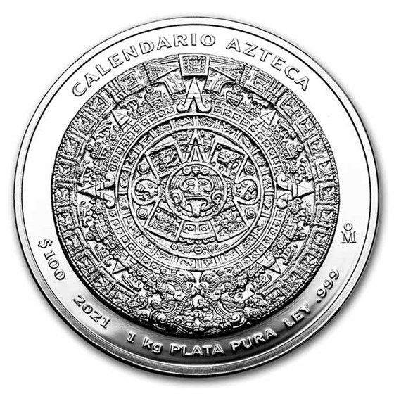 2021 Mexico 1 kilo Silver Aztec Calendar (w/Box & COA)