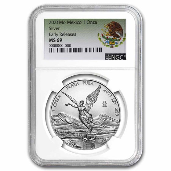 2021 Mexico 1 oz Silver Libertad MS-69 NGC (ER, Coat of Arms)