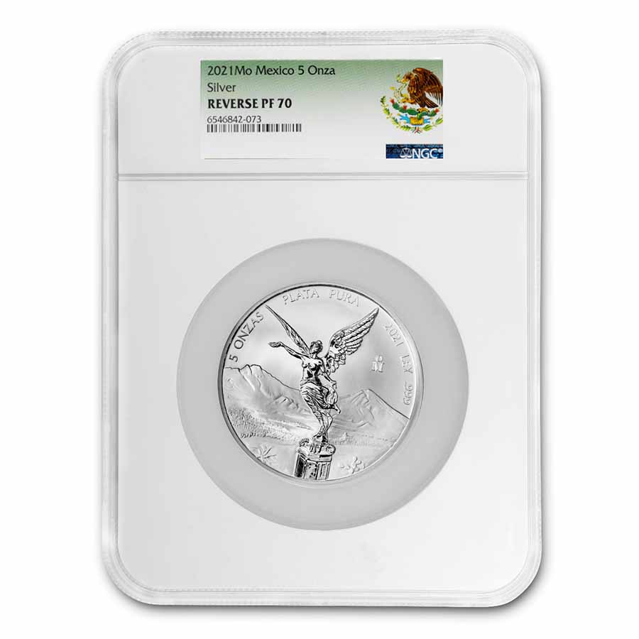 Buy 2021 Mexican 5 oz Silver Libertad Reverse Proof PF-70 NGC | APMEX