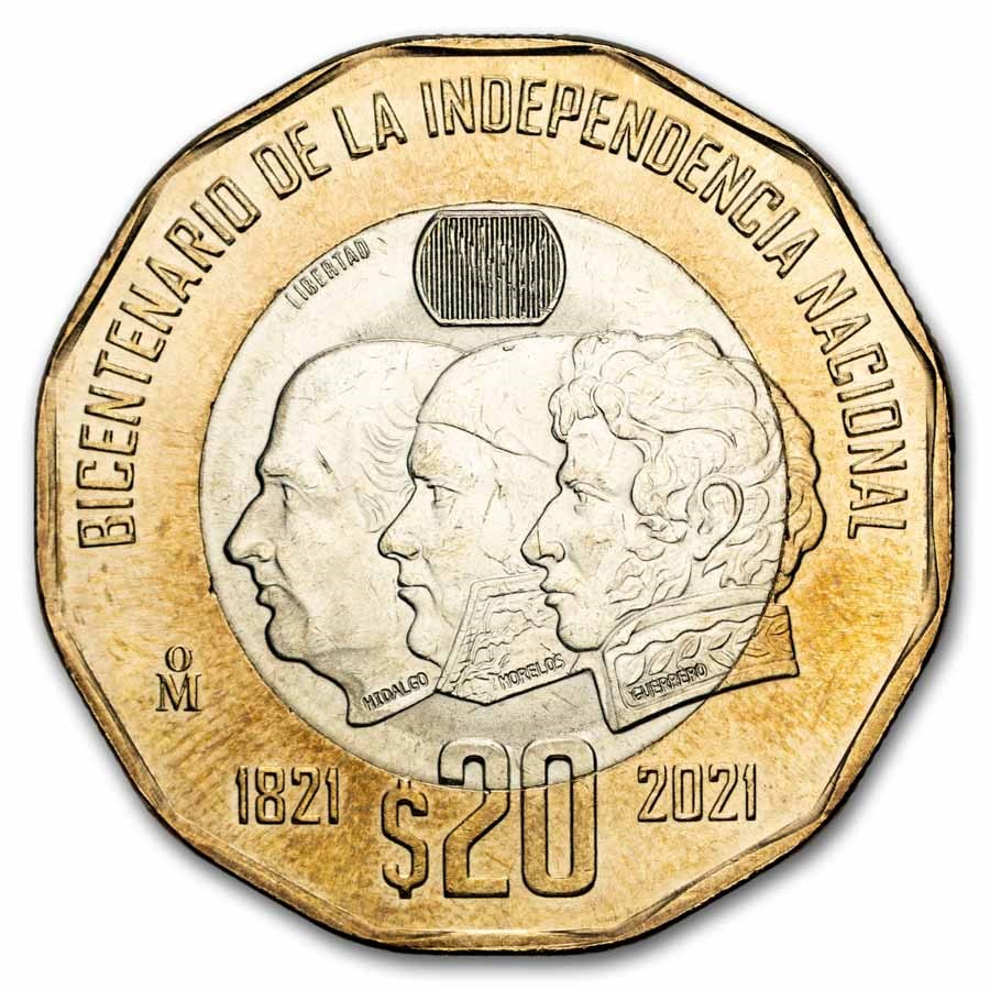 2021 Mexico Bimetallic 20 Pesos BU (Bicentenary of Independence)